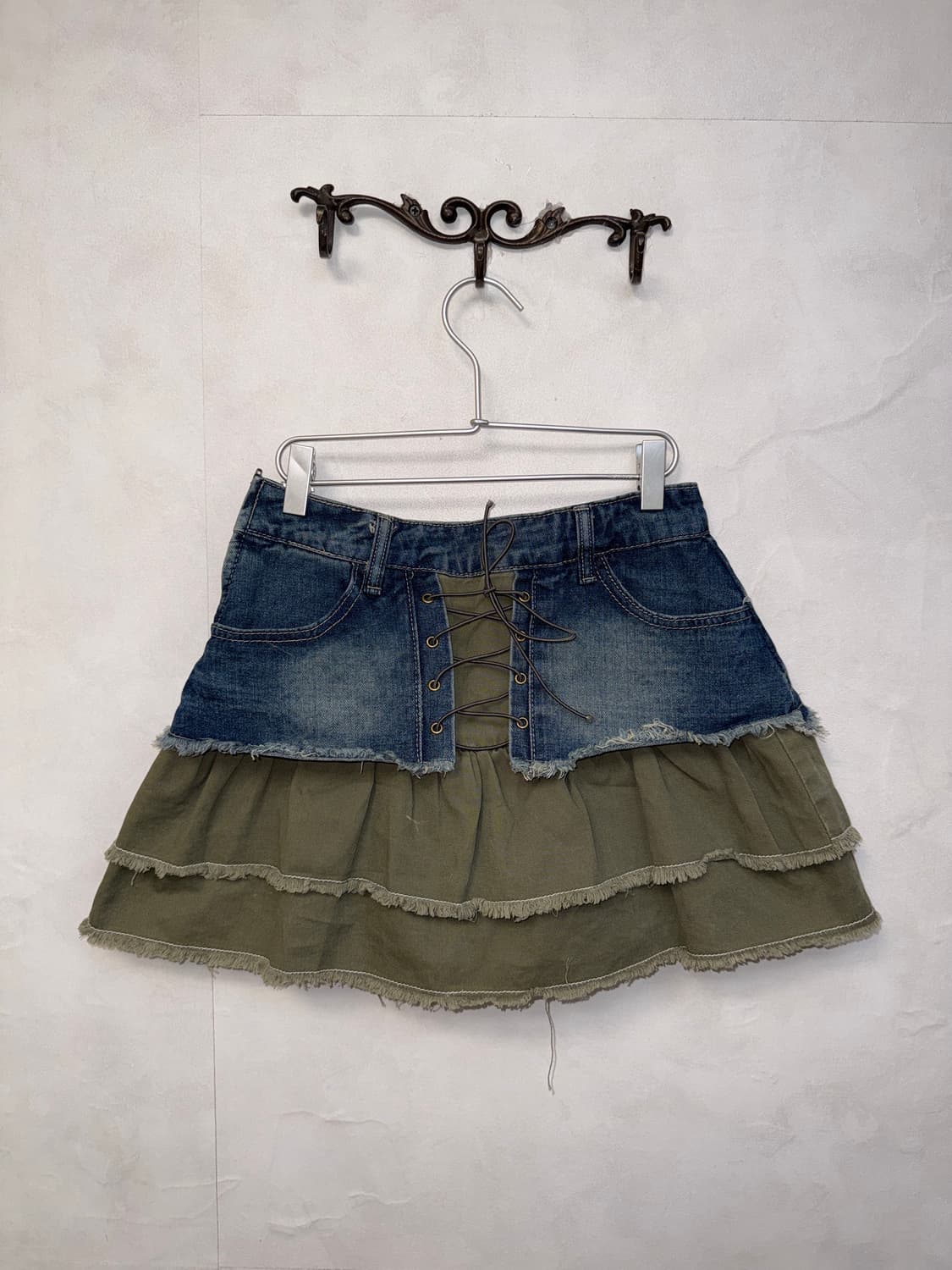 Washing denim laceup khaki cancan skirt 상품이미지1