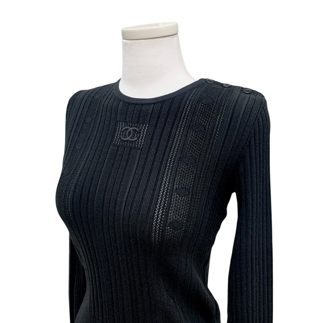 샤넬 CC로고 긴소매 니트 티셔츠 블랙 상품이미지4