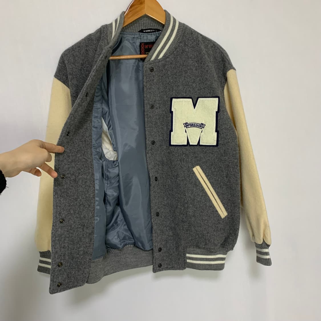맥그리거 빈티지 모직 아이보리/그레이 스타디움 바시티 자켓 L 상품이미지4