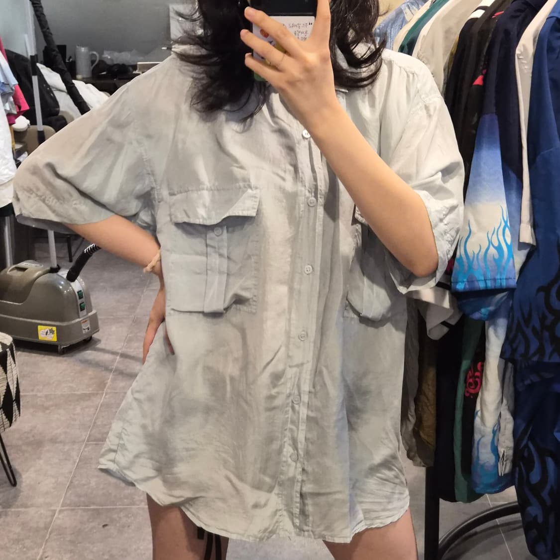 [NO.9] 빈티지 실크 반팔 셔츠 실버 상품이미지3