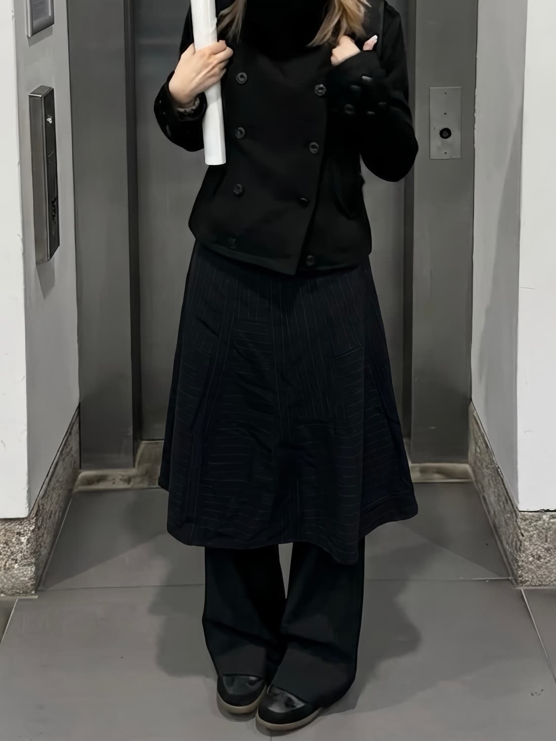 꼼데st 스트라이프 패턴 롱 플레어 스커트 상품이미지1