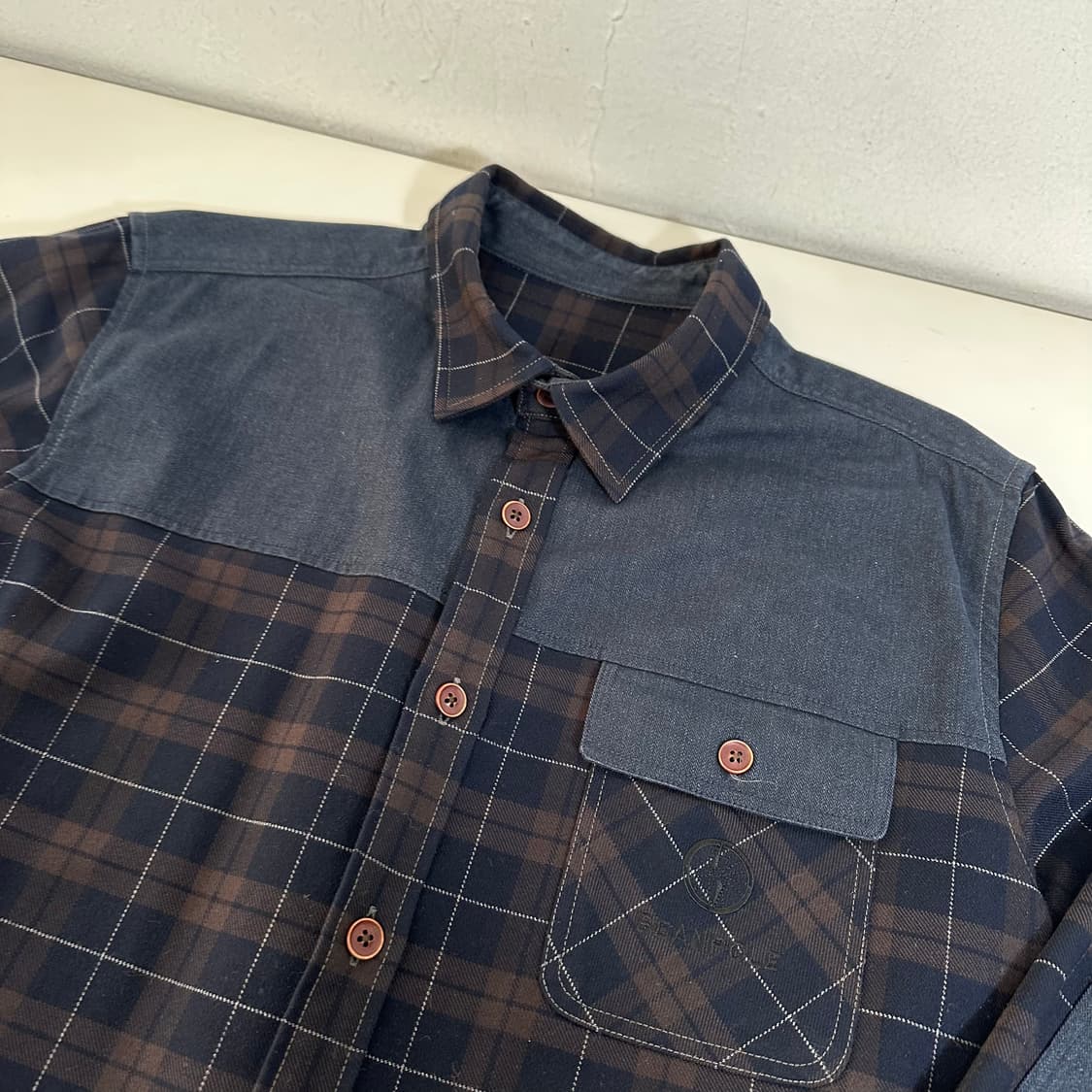 100 L 빈폴 아웃도어 네이비그린 원포켓 엘보우패치 셔츠 남방 상품이미지2