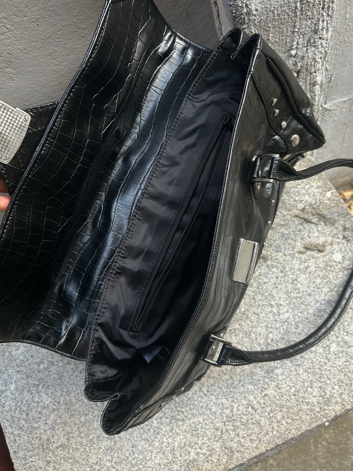 *rare design* 2000s y2k 블랙 크로커다일 레더 숄더백 상품이미지4