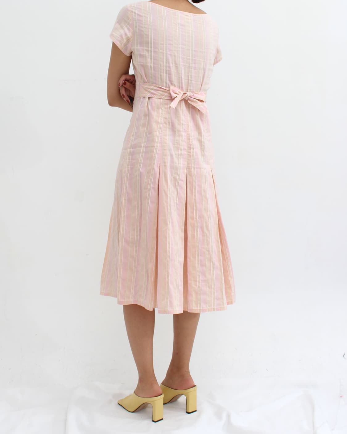 막스마라 핑크 실크 스트라이프 나시 원피스 상품이미지8
