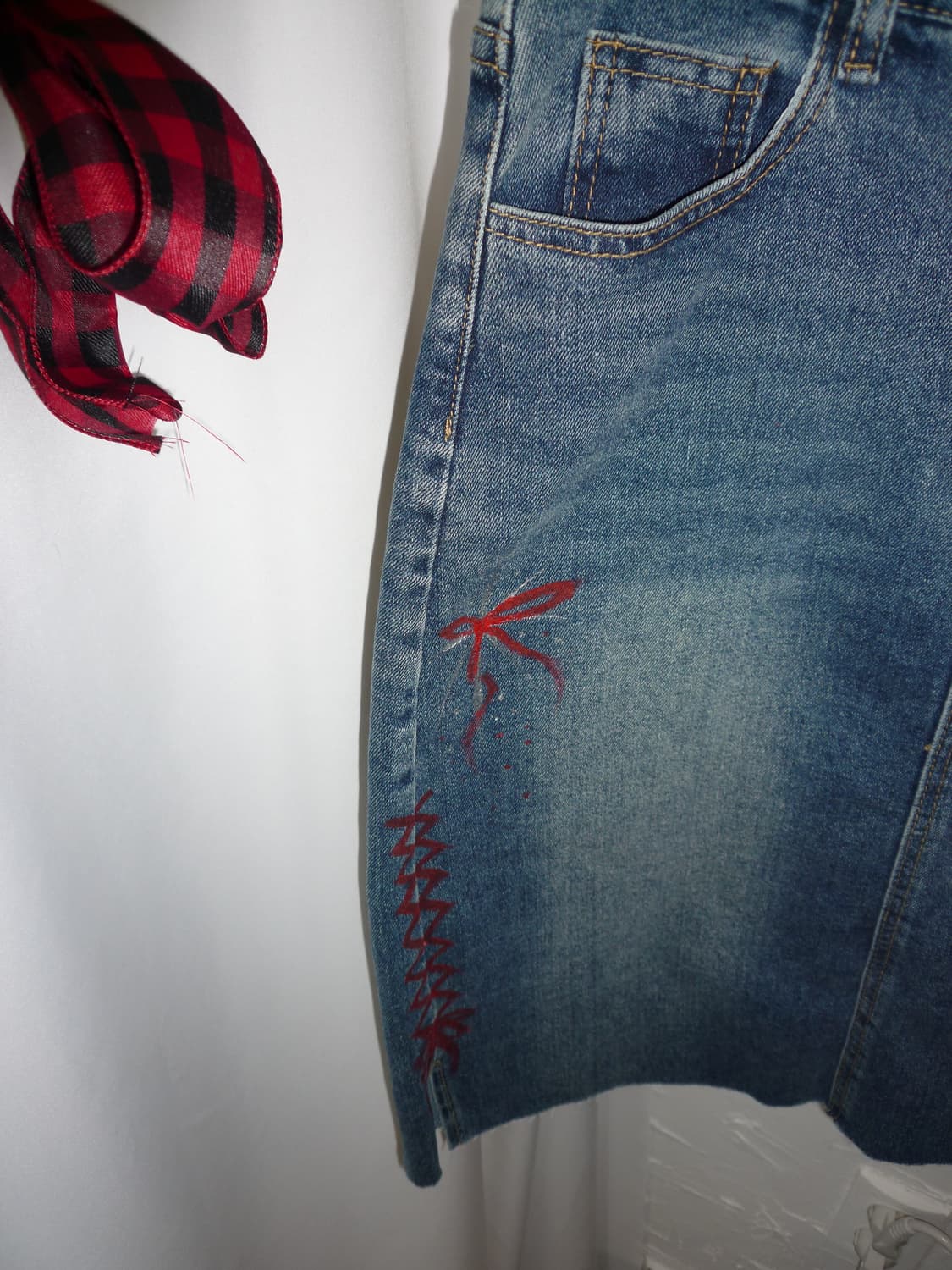 Ribbon painting denim skirt 상품이미지6