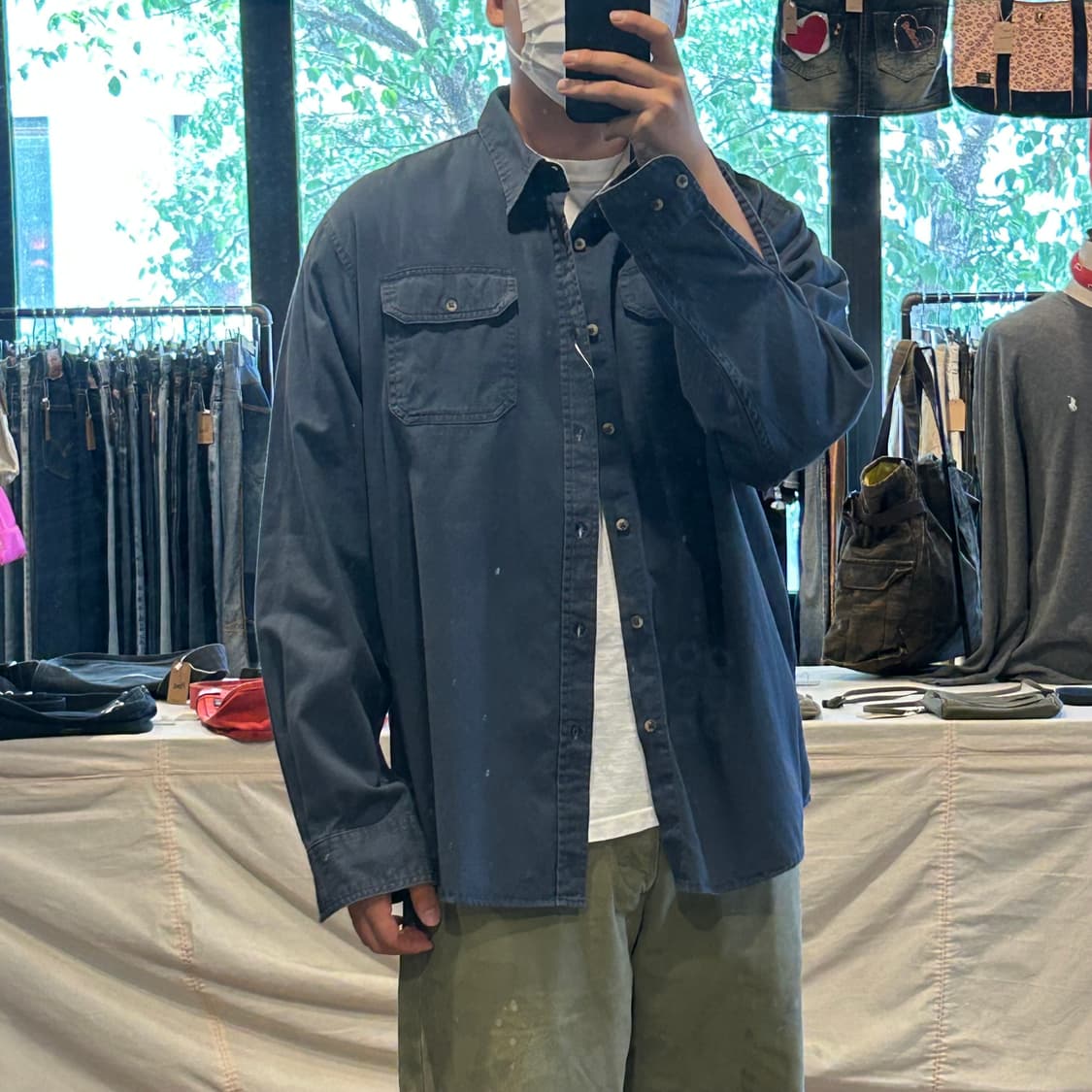 XL) Wrangler 랭글러 투포켓 워크웨어 코튼 셔츠 네이비 상품이미지1