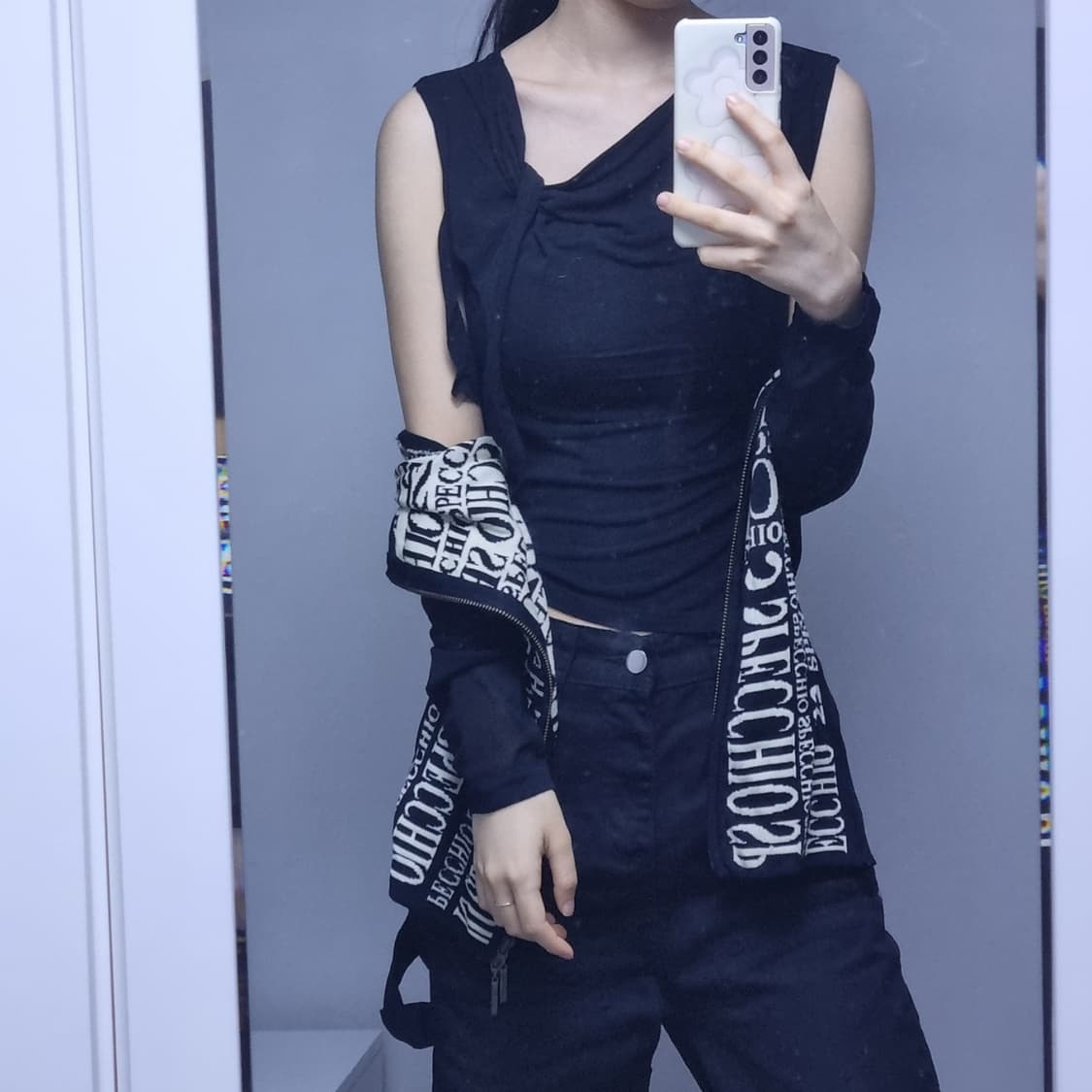 SPECCHIO 스피치오 블랙 아이보리 스펠패턴 투웨이 아세테이트 나일론 상품이미지5