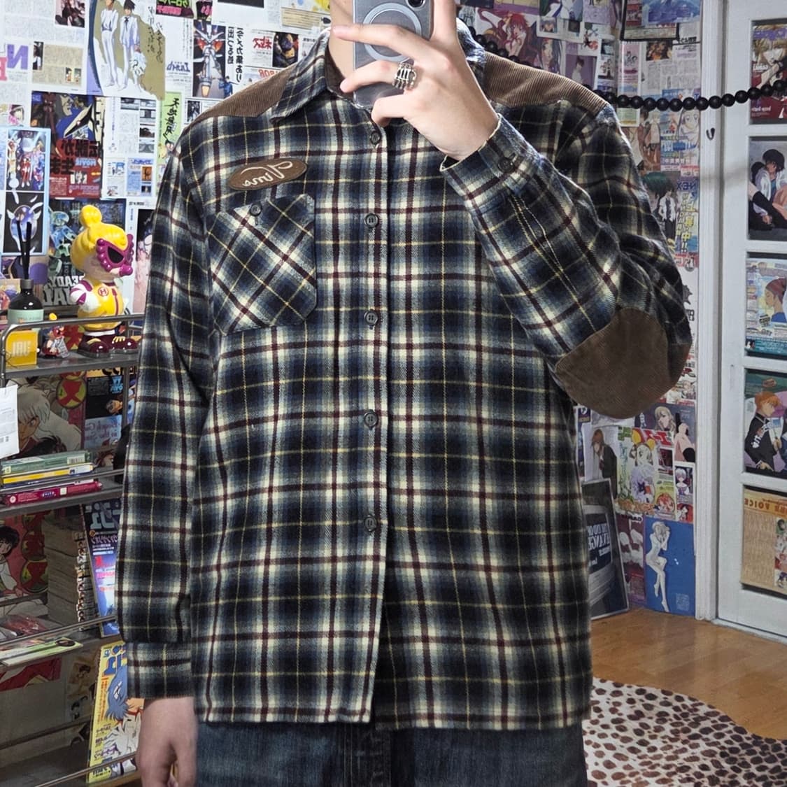 브라운 코듀로이 패치 체크 누빔 셔츠 상품이미지2