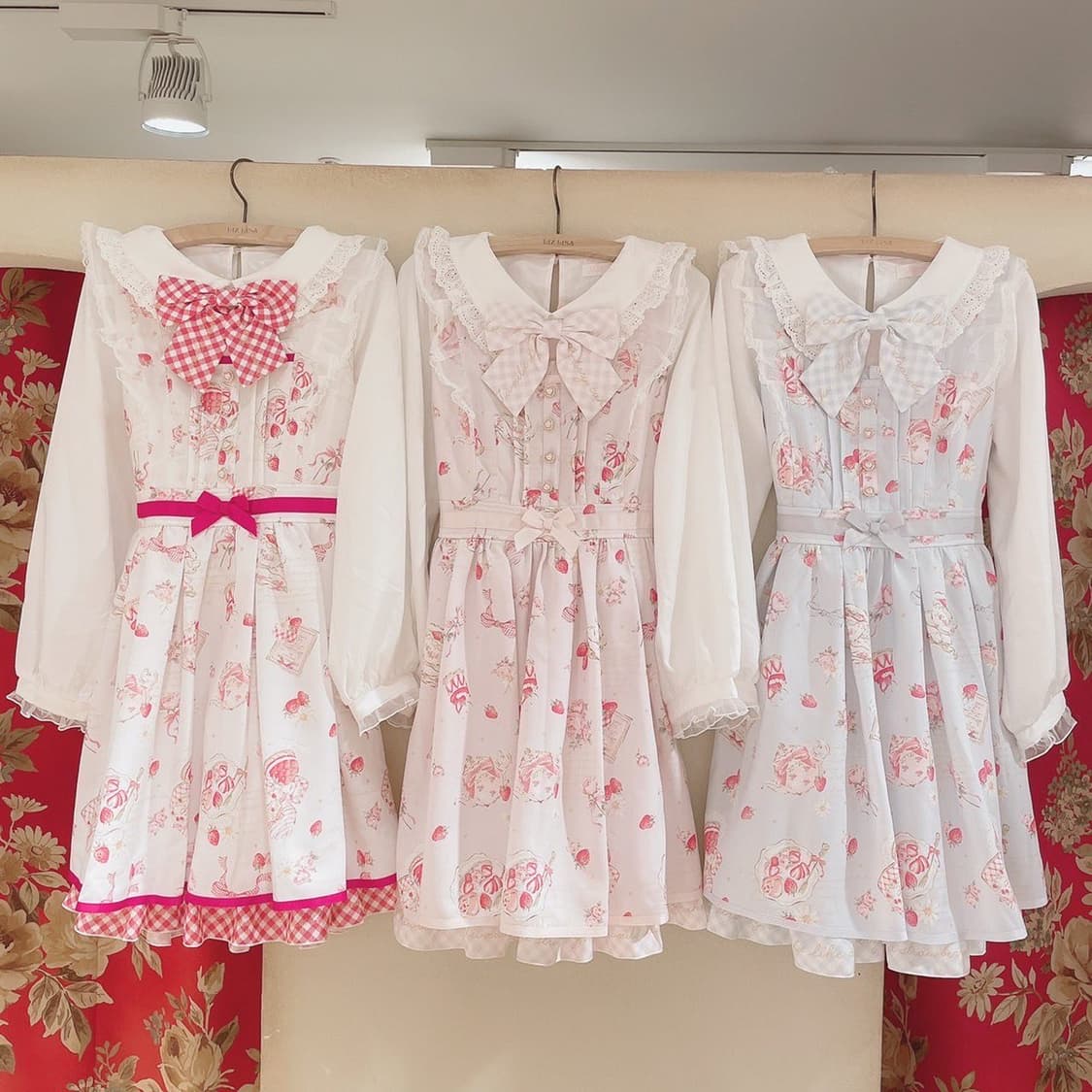 리즈리사 Strawberry Tea Party 원피스 핑크 양산형 지뢰계 상품이미지2