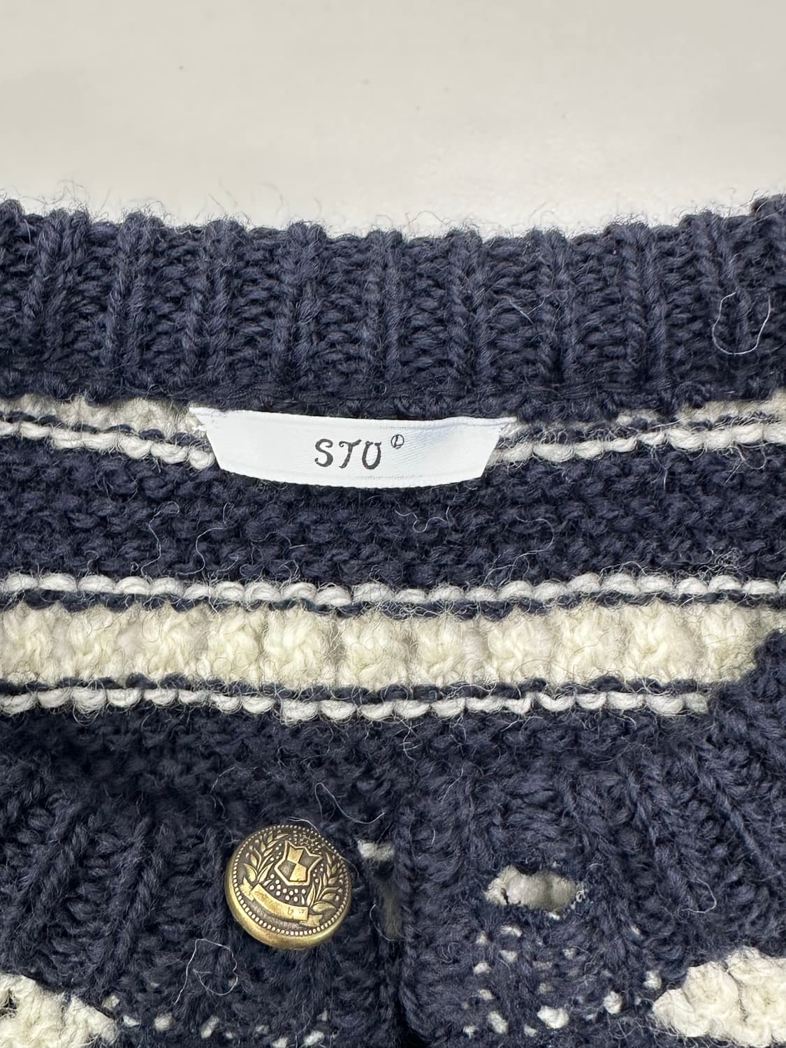 STU 라운드 넥 스트라이프 가디건 네이비 상품이미지4