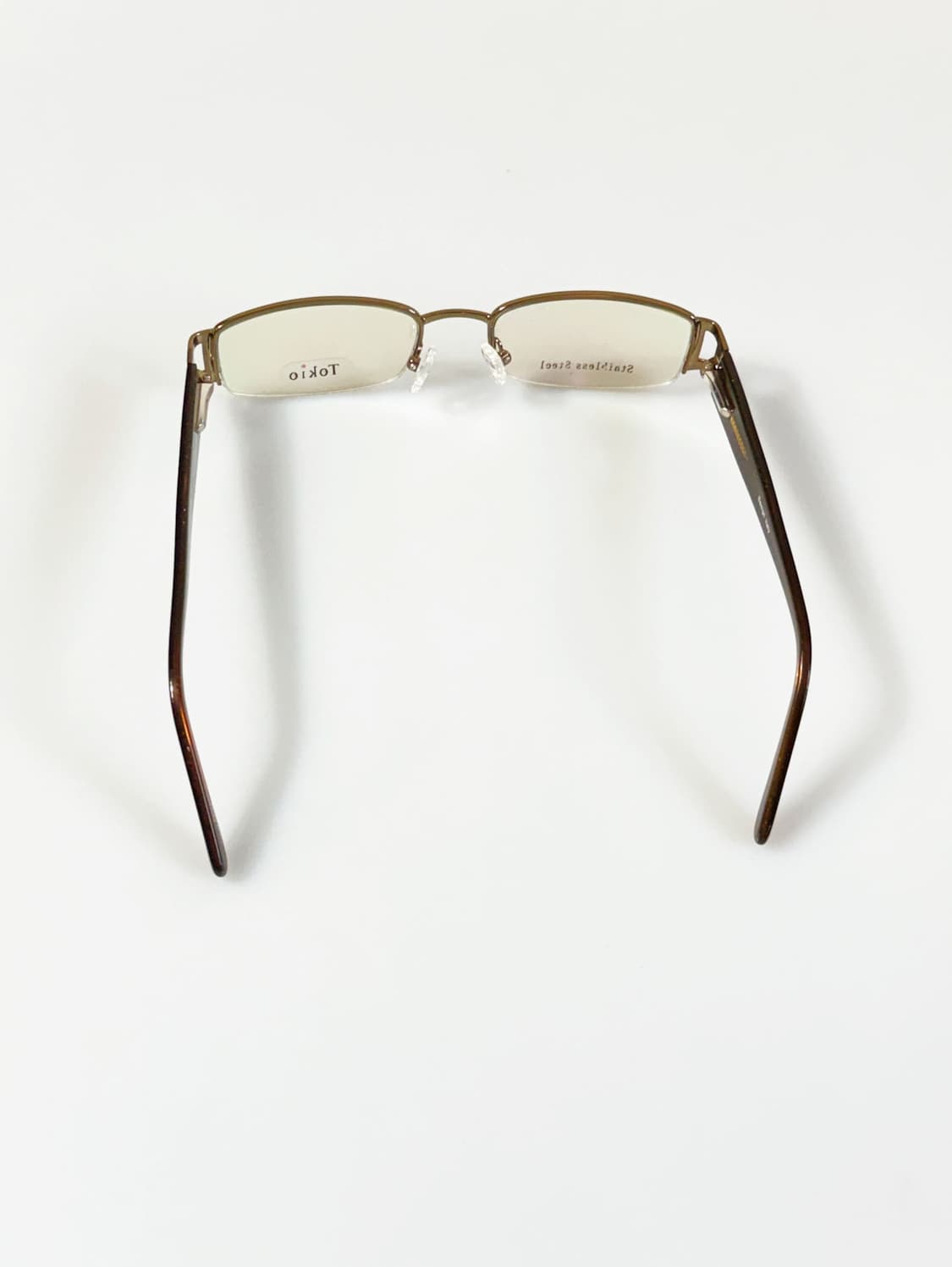 90s TOKIO 브라운 메탈 반무테 슬림 스퀘어 빈티지 안경 상품이미지6