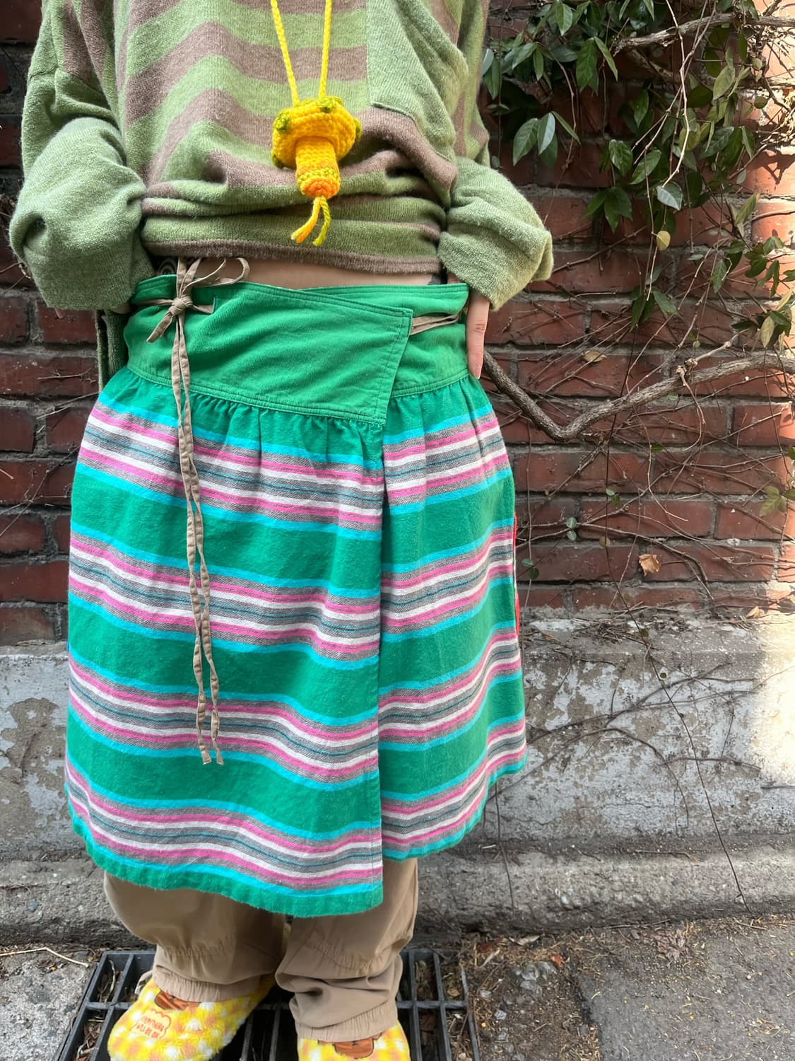 일본 무드 줄무늬 패턴 미디 랩 스커트 상품이미지3