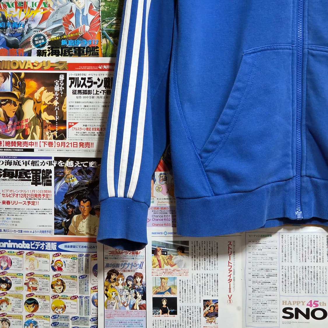 아디다스 블루 화이트 삼선 후드집업 상품이미지4