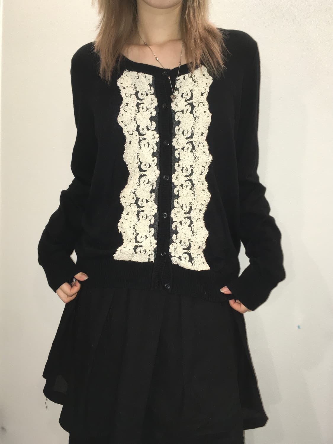 jpn vintage 블랙 레이스 가디건 상품이미지2