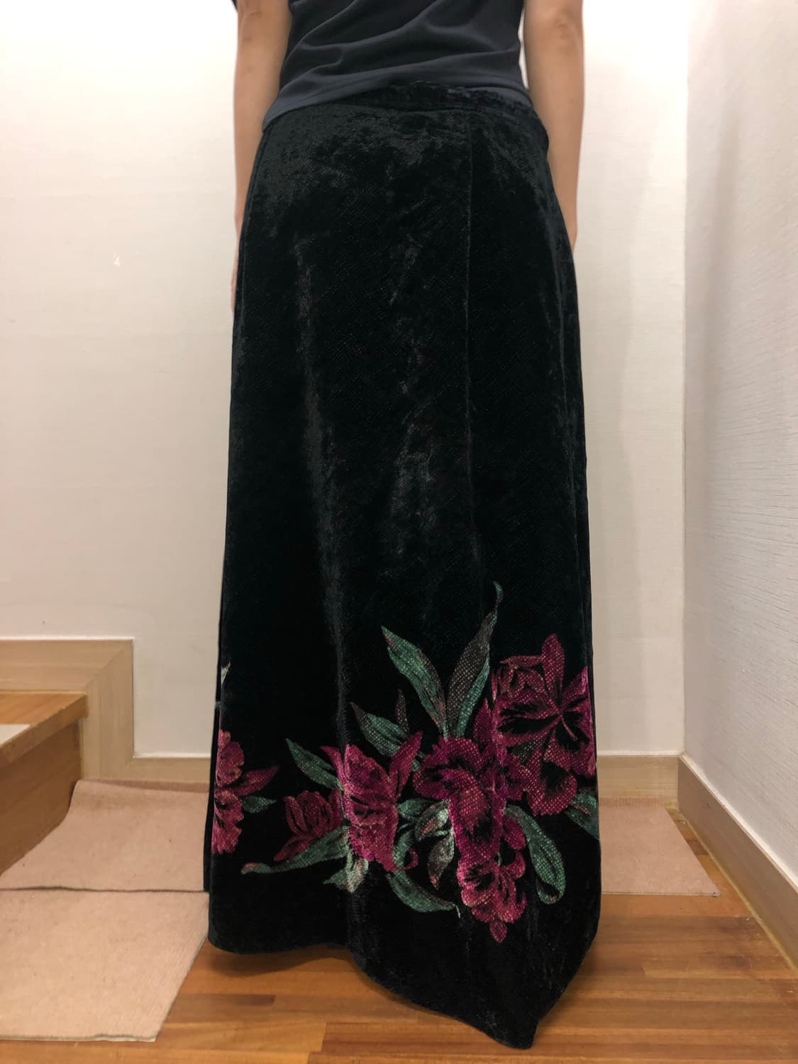 빈티지 블랙 오리엔탈 플라워 롱 스커트 상품이미지7