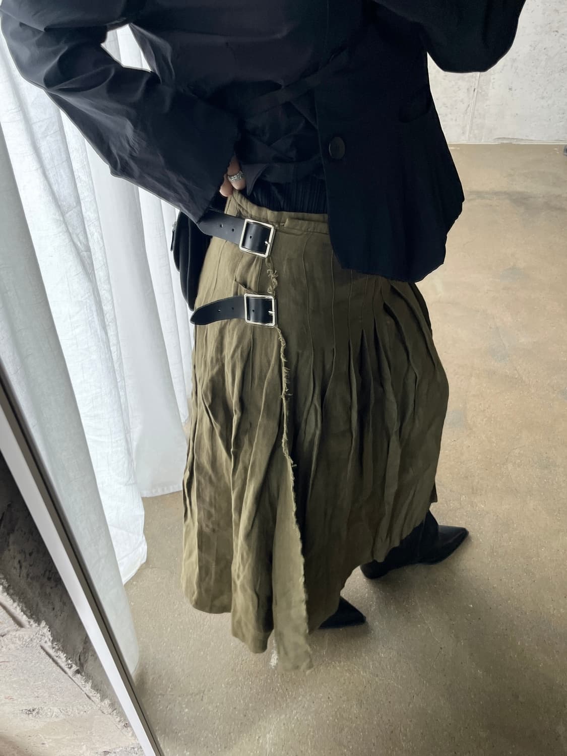 O'neil of Dublin 리넨 랩 스커트 올리브 그린 상품이미지1