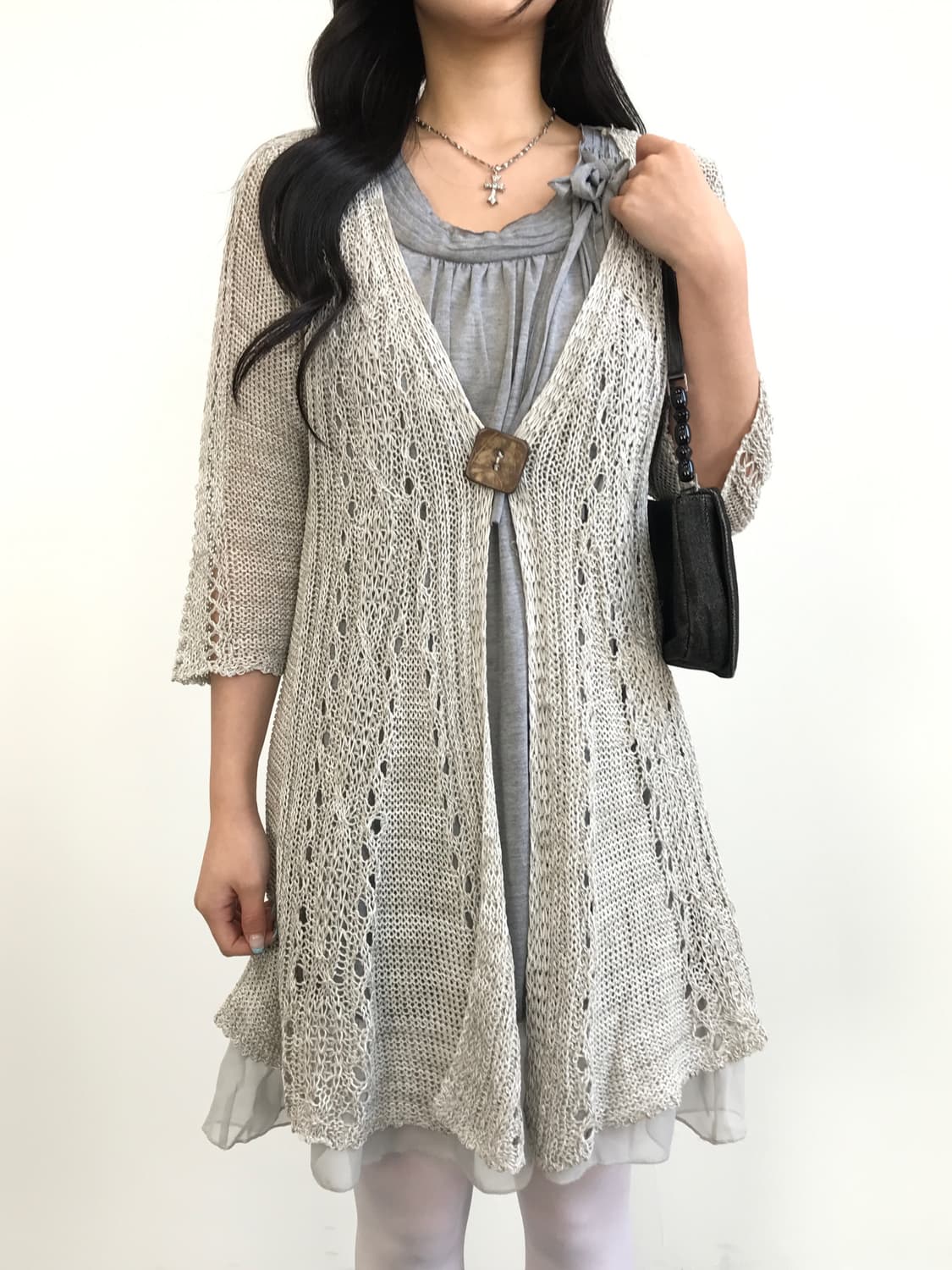 Jpn Wood Button Gray Cardigan 상품이미지2
