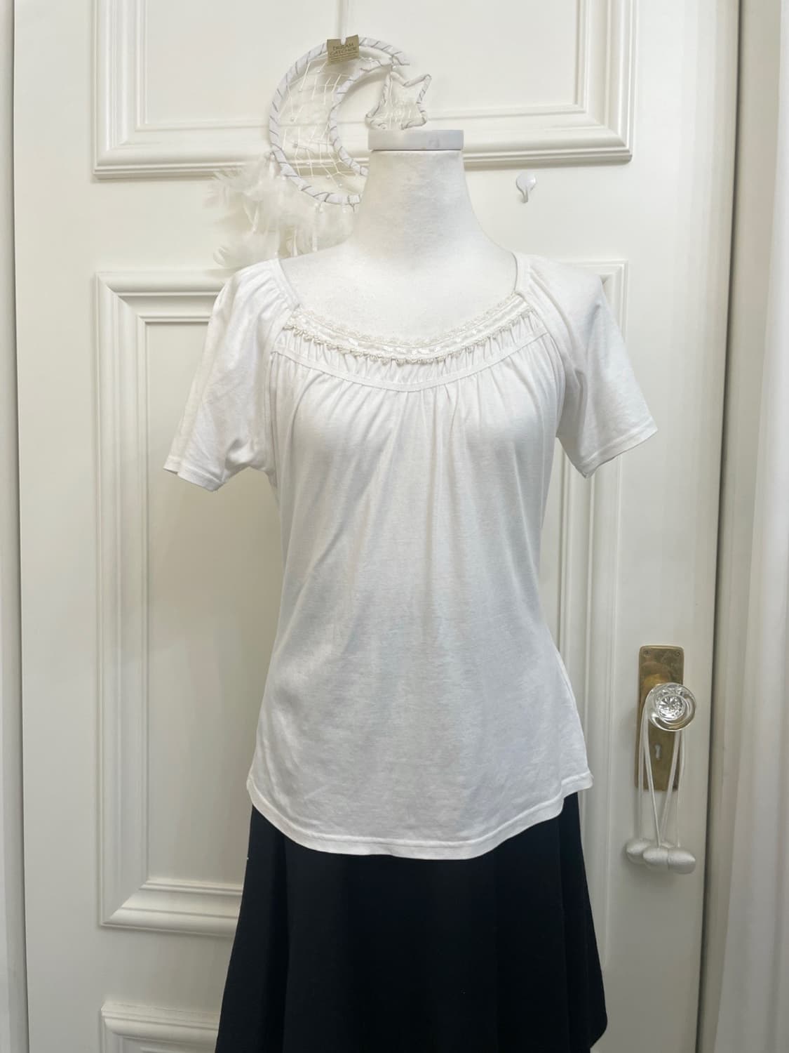 white shirring cotton half top(size-L) 상품이미지1