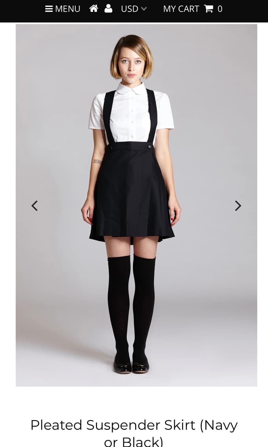 L'école Des Femmes - 네이비 플리츠 서스펜더 스커트 상품이미지1