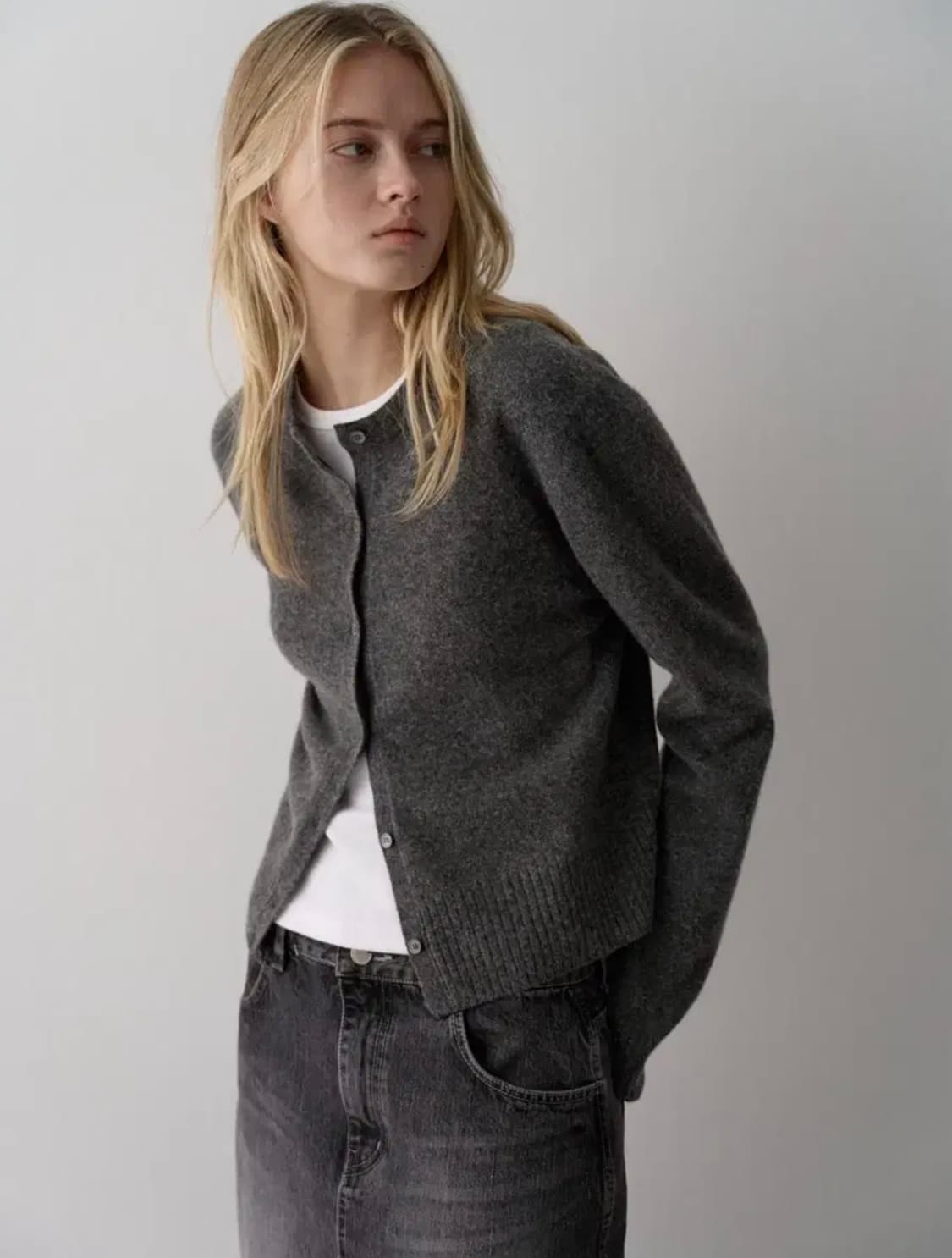 파사드패턴 캐시미어 미니멀 가디건 차콜 M 상품이미지1