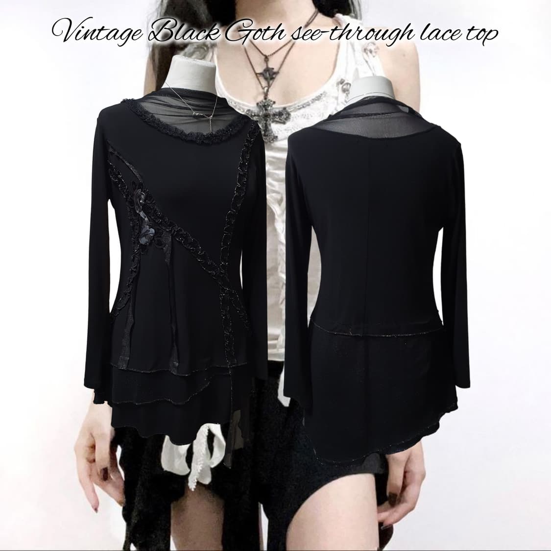 Vintage Black Goth see-through lace top 상품이미지1