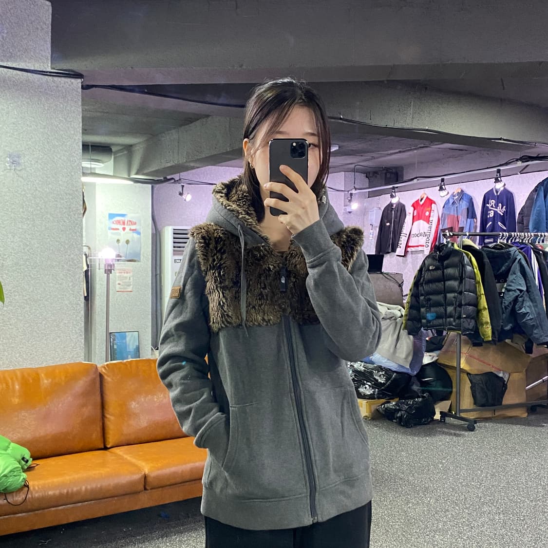 노스페이스 양털후드 그레이 후드집업 B3302 상품이미지1