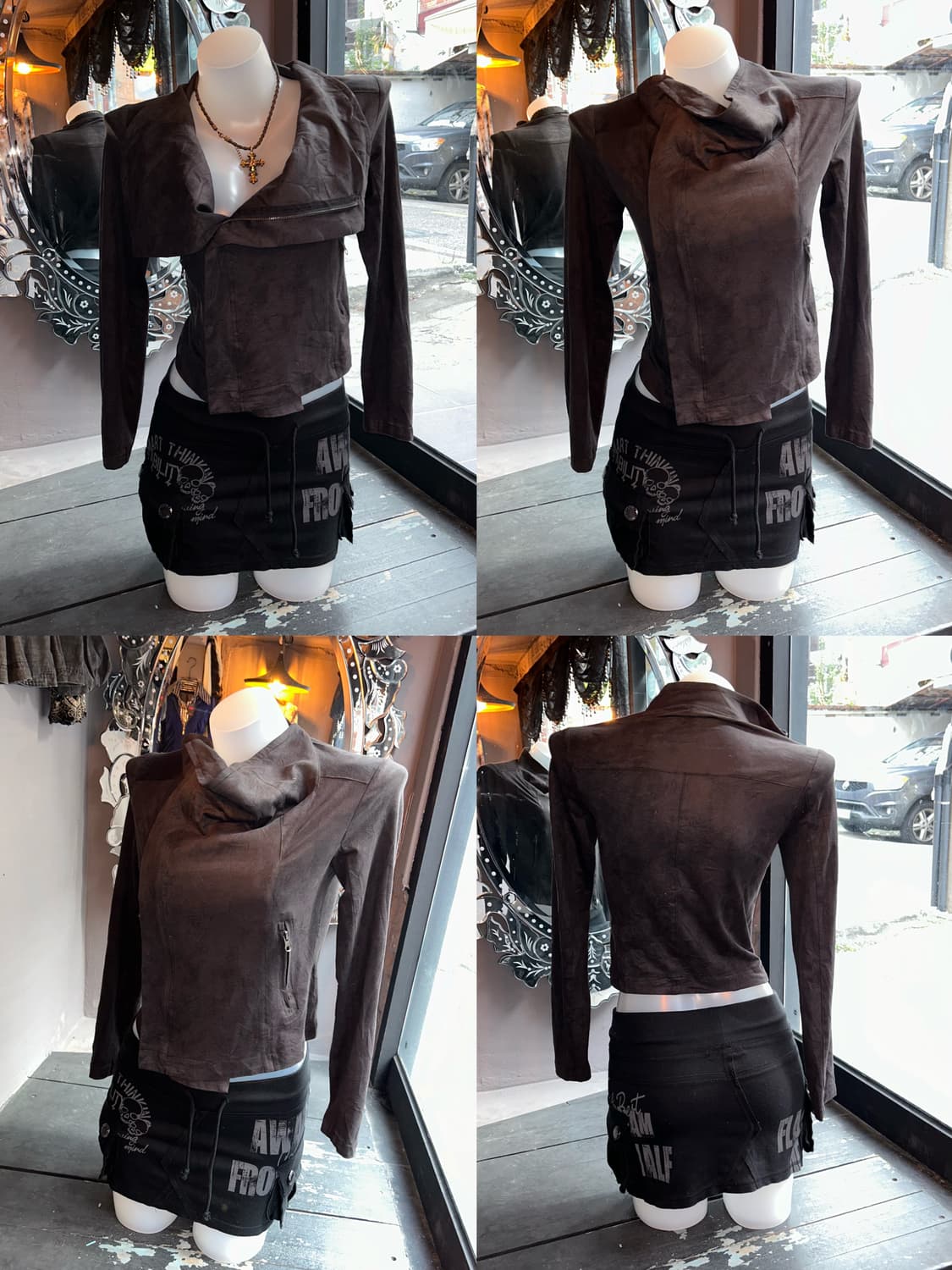 스웨이드 하이넥 사선지퍼 크롭 자켓 y2k갸루펑크 상품이미지4