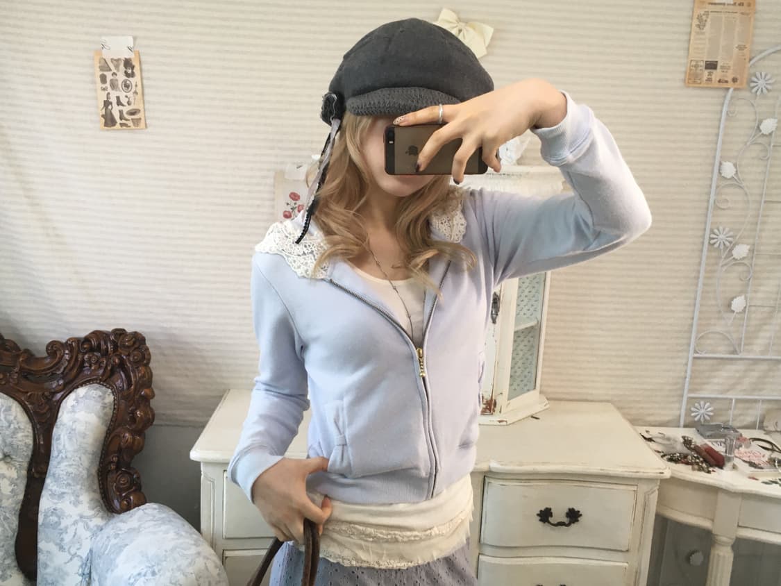 jpn vintage sora lace hood ribbon zip-up 상품이미지4