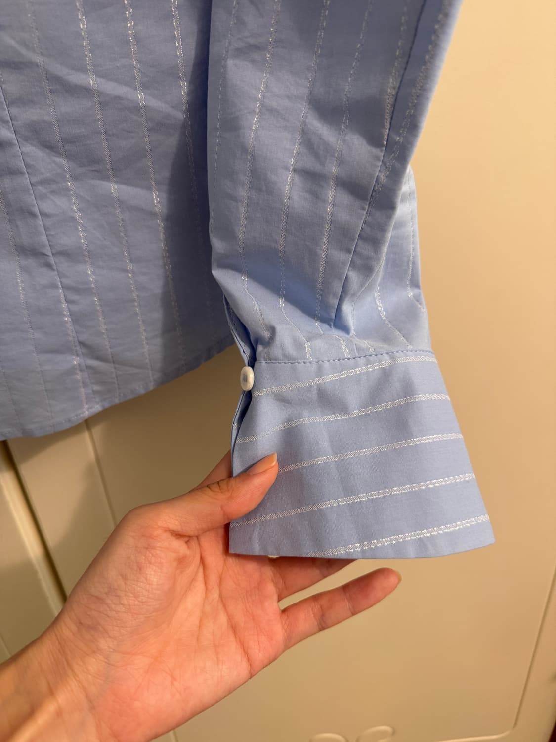자라 메탈릭 얀 스트라이프 셔츠 S size  상품이미지7
