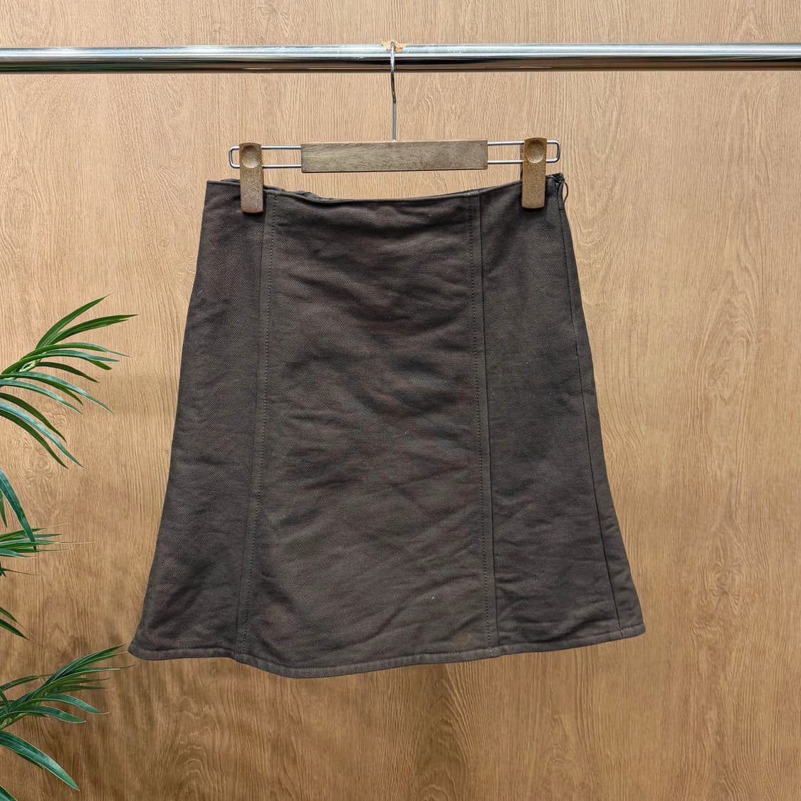 버버리 블루 라벨 울 코튼 미니 스커트 절개 디테일 A라인 브라운 상품이미지1