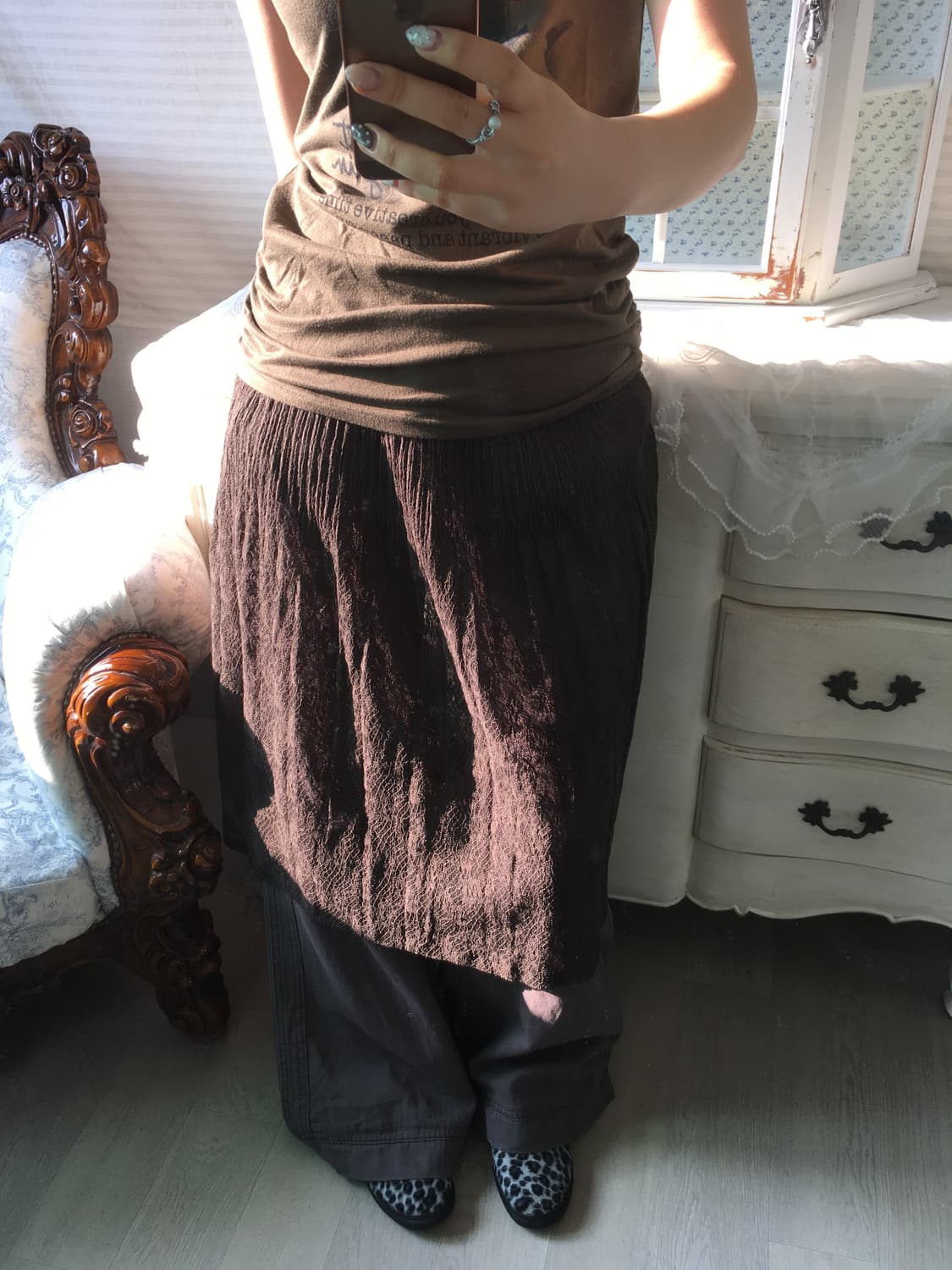 빈티지 브라운 레이스 레이어드 스커트 상품이미지3