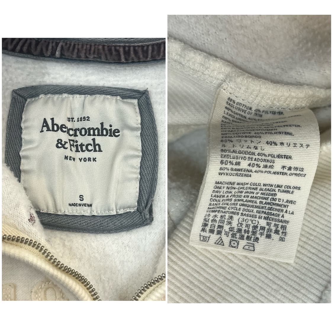 아베크롬비 기모 후드집업 아이보리 S #csz4171 상품이미지4