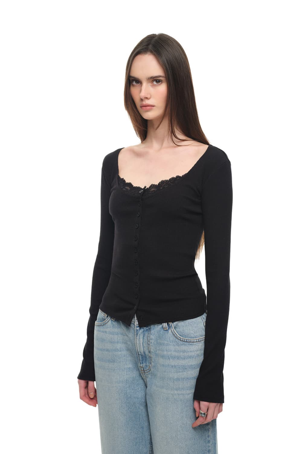 투머치택스 SCOOP NECK LACE TRIMMING CARDIGAN  상품이미지2