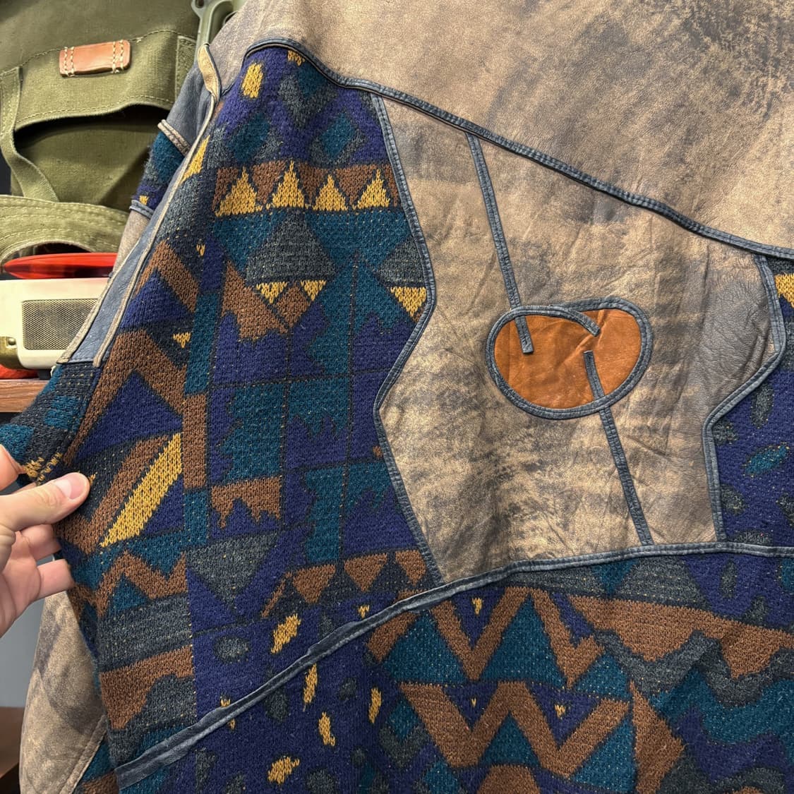 90s 하이웨이 레더 에스닉 패턴 케이블 패치 소가죽 봄버자켓 N583 상품이미지6