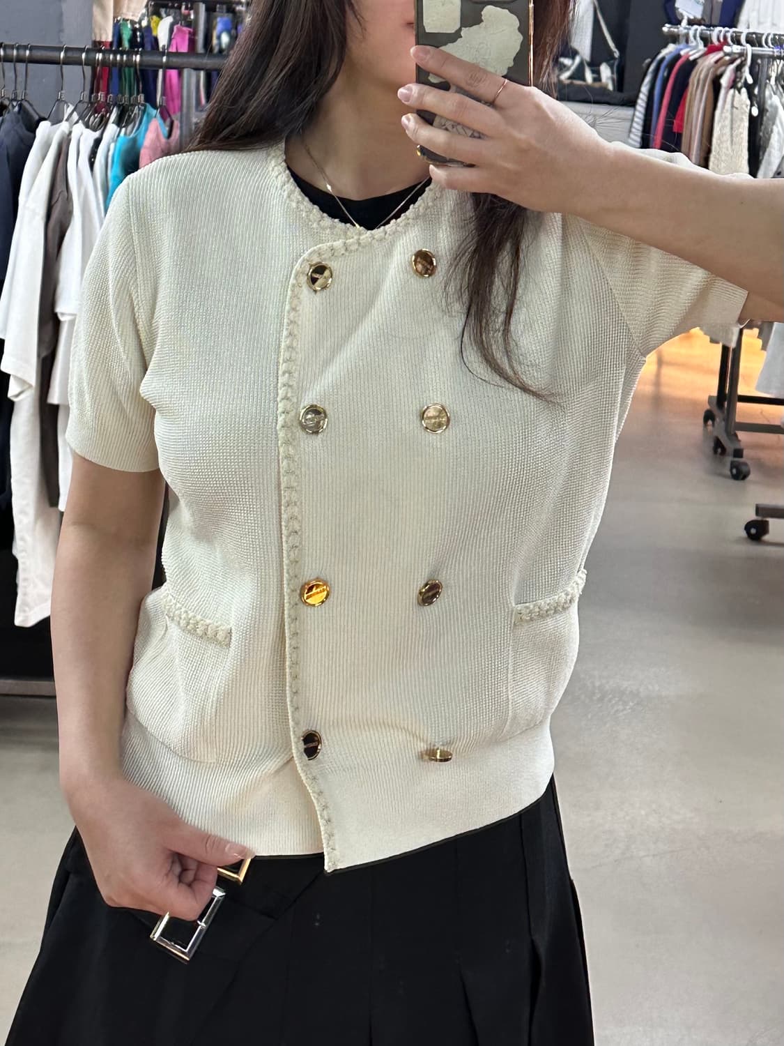 산드로(Sandro)골드 버튼 반팔 니트 가디건 상품이미지1