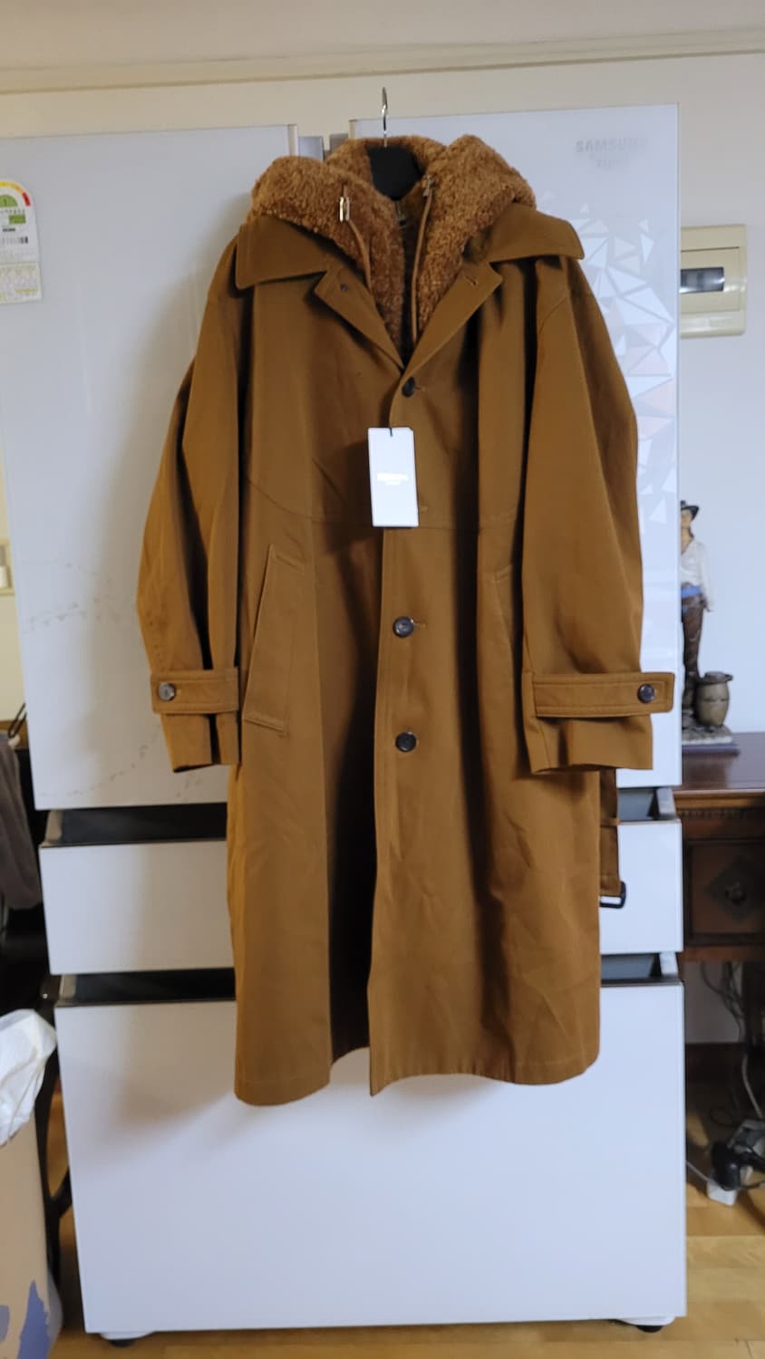 송지오옴므 코트 페이크 시어링 후드 레이어드 상품이미지2