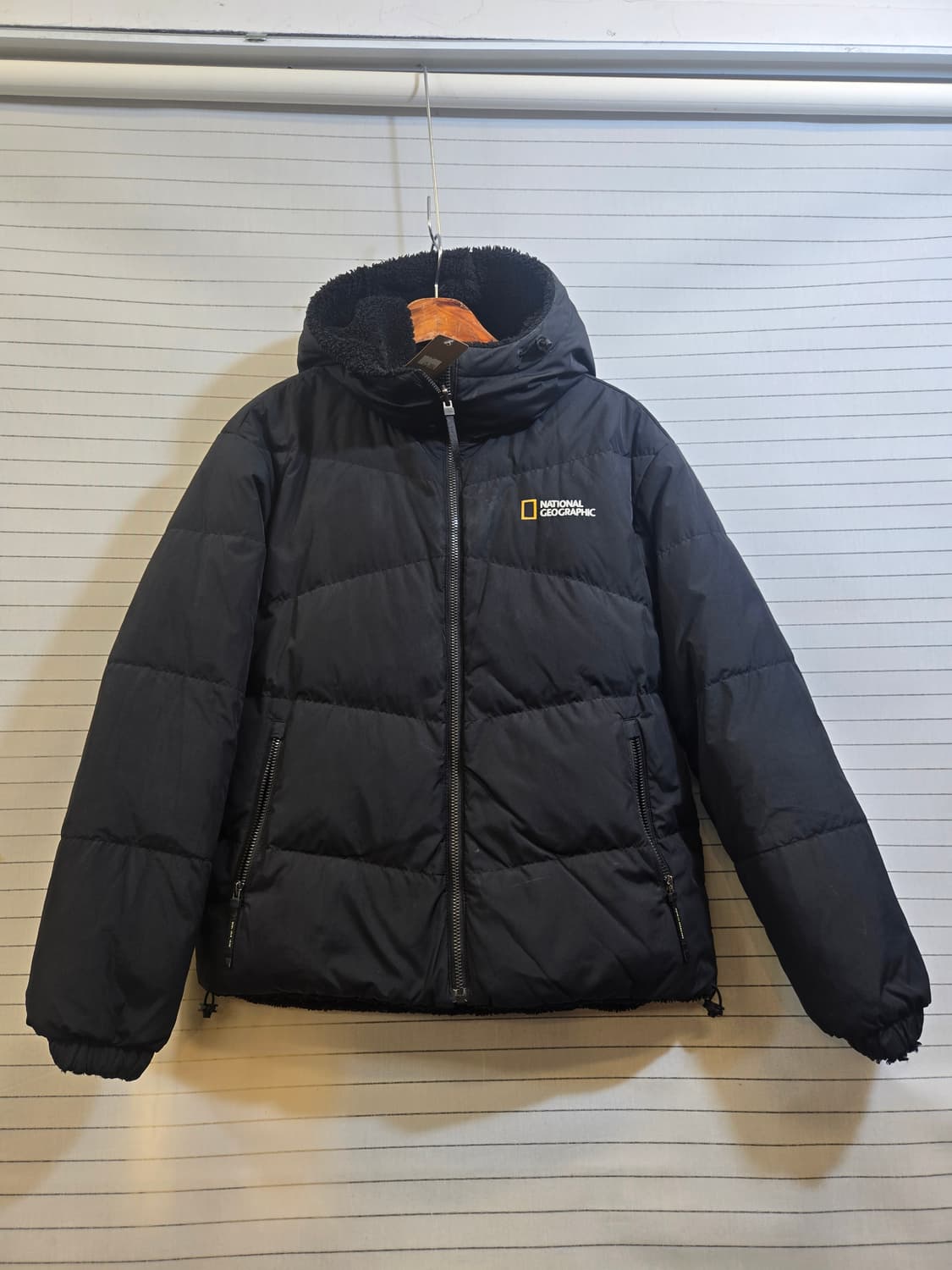 내셔널지오그래픽 블랙 후드 양면 패딩 점퍼 상품이미지1