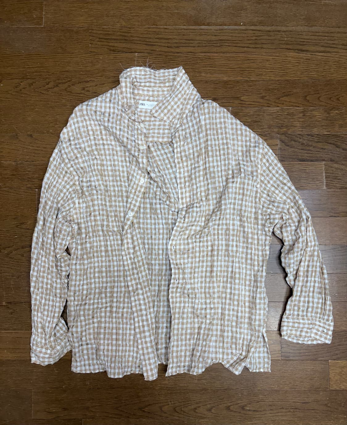 자라 체크 텍스쳐 데미지 셔츠 상품이미지1