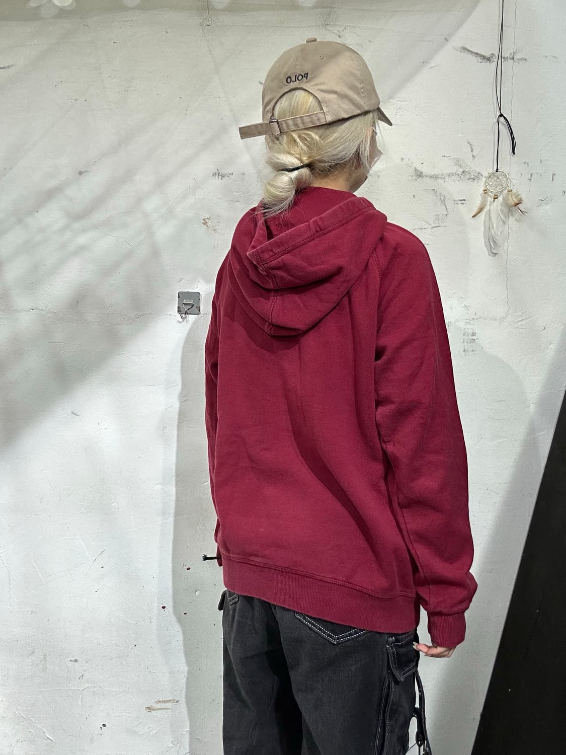 아디다스 버건디 화이트 빅 로고 오버핏 후드티 105 상품이미지3