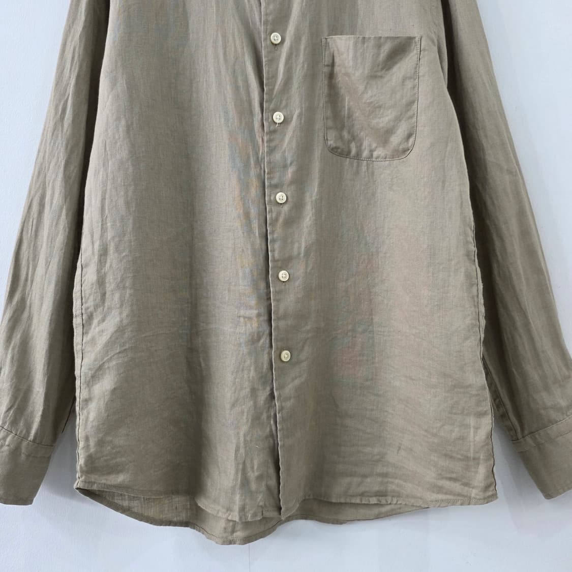 재팬 유니클로 린넨100 카키 베이지 셔츠 남녀공용 상품이미지4