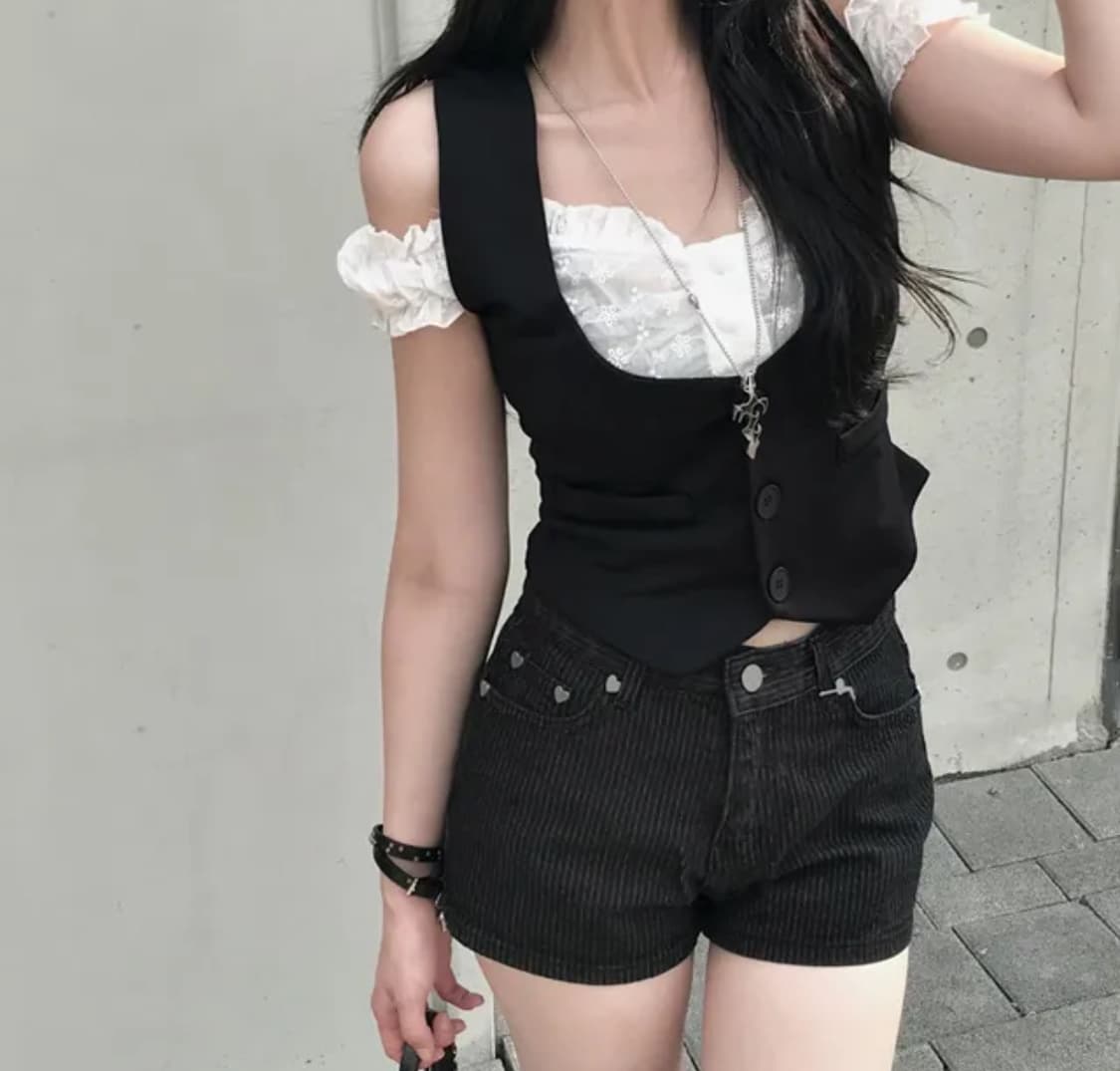 홀터넥 레이어드 민소매 베스트 블라우스 상품이미지1
