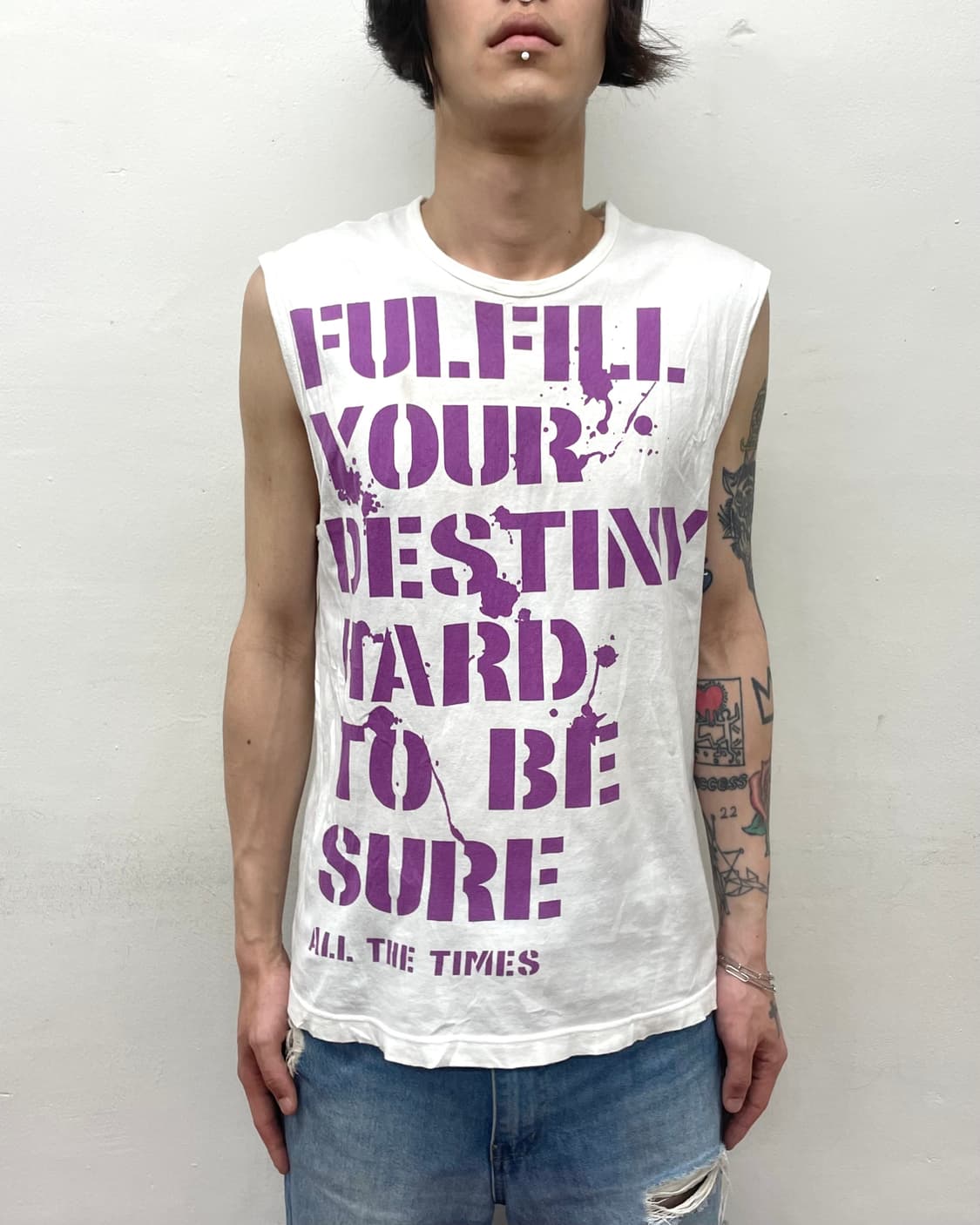 Purple lettering mesh layered sleeveless 상품이미지3