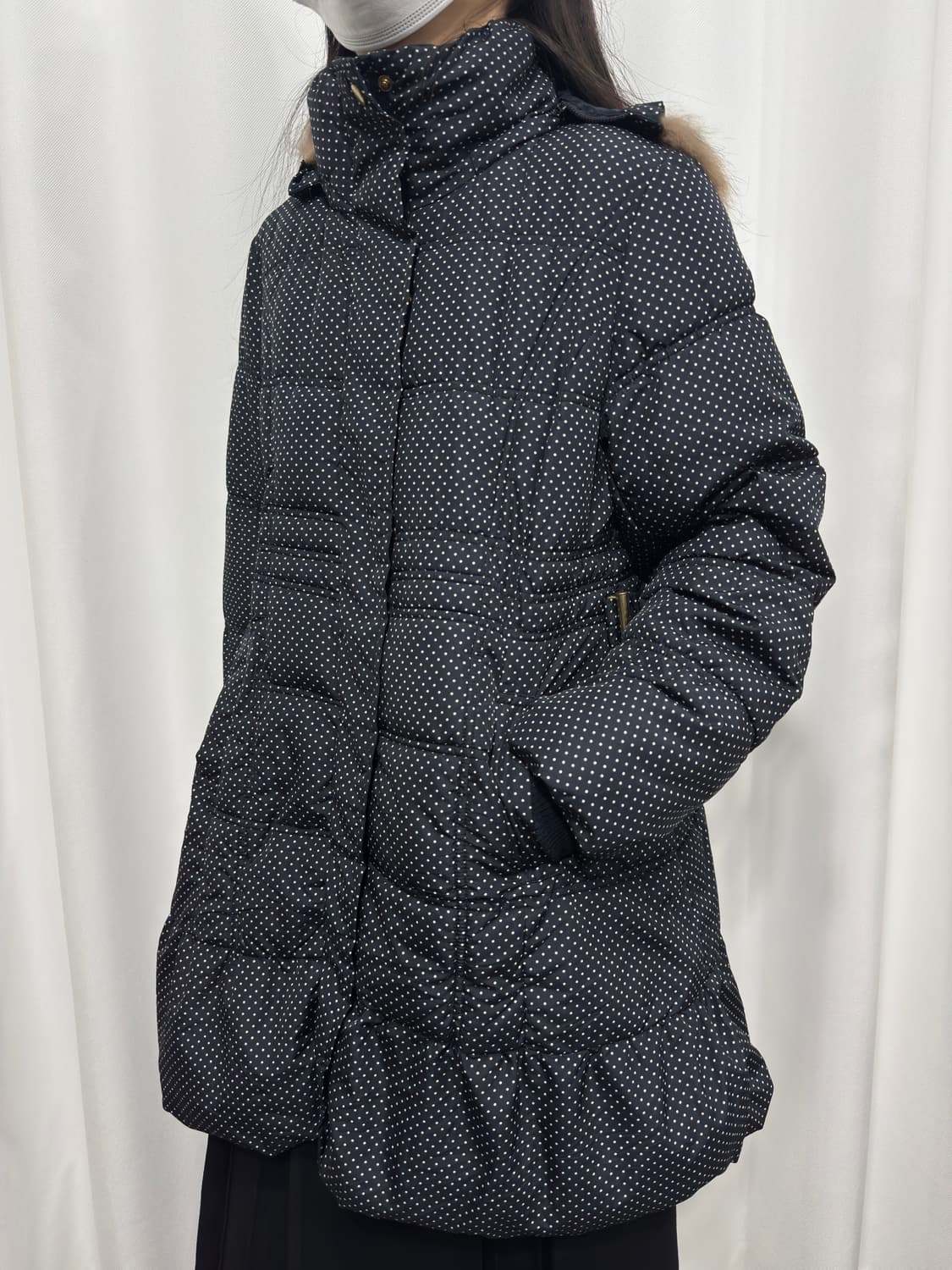 dot fur hood long padding 상품이미지4