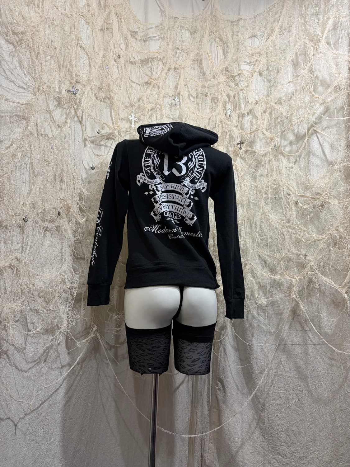 00's skull lettering Glitter hoodie 상품이미지5