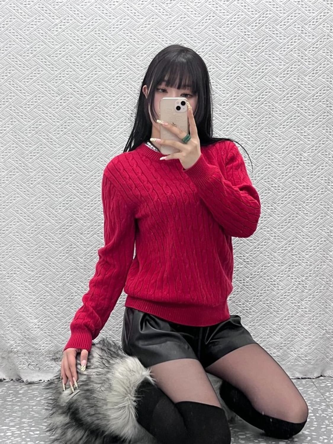 앤더슨벨 빈티지 핀터걸 딥레드 폭닥 꽈배기 니트 M C09633 상품이미지2