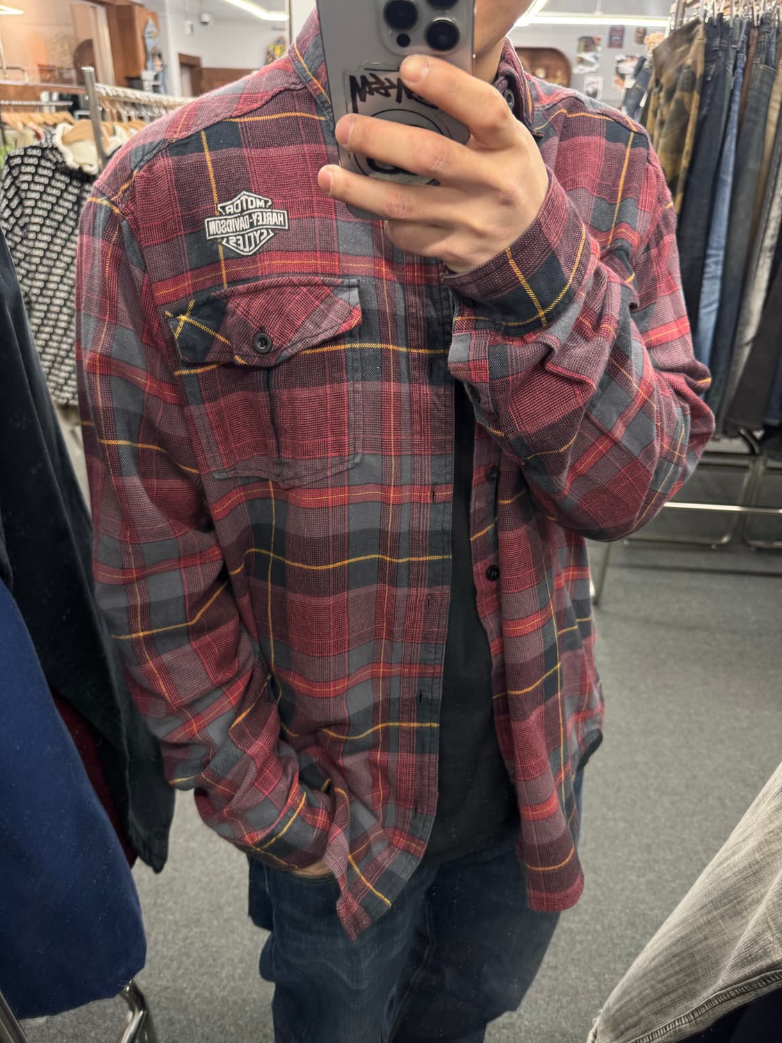 XL)할리데이비슨 vintage 레드 타탄체크 긴팔셔츠 상품이미지1