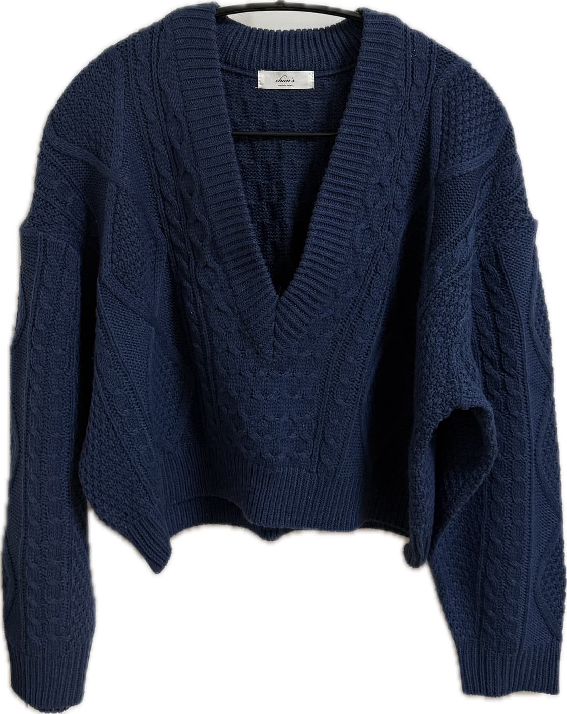 크롭 브이넥 니트 네이비 상품이미지1