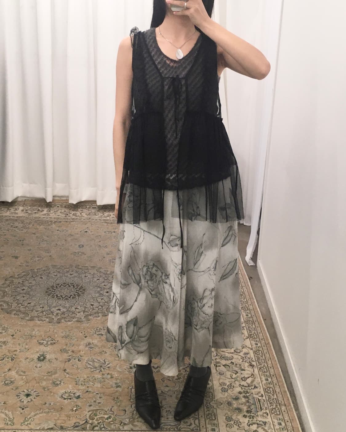 블랙 시스루 프릴 베스트 상품이미지3