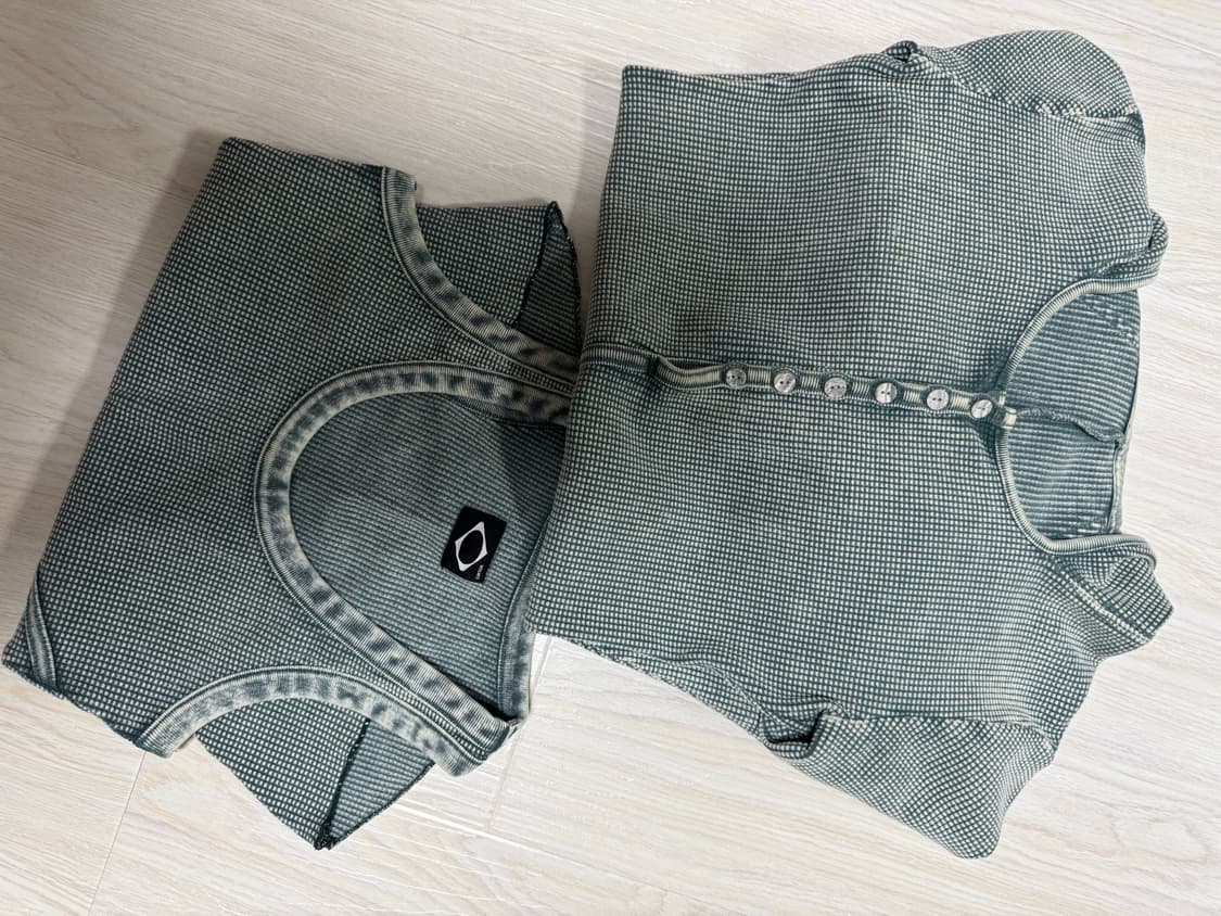 스몰 s 미스치프 레이어드 와플 후드 세트 블리치드 카키 상품이미지3