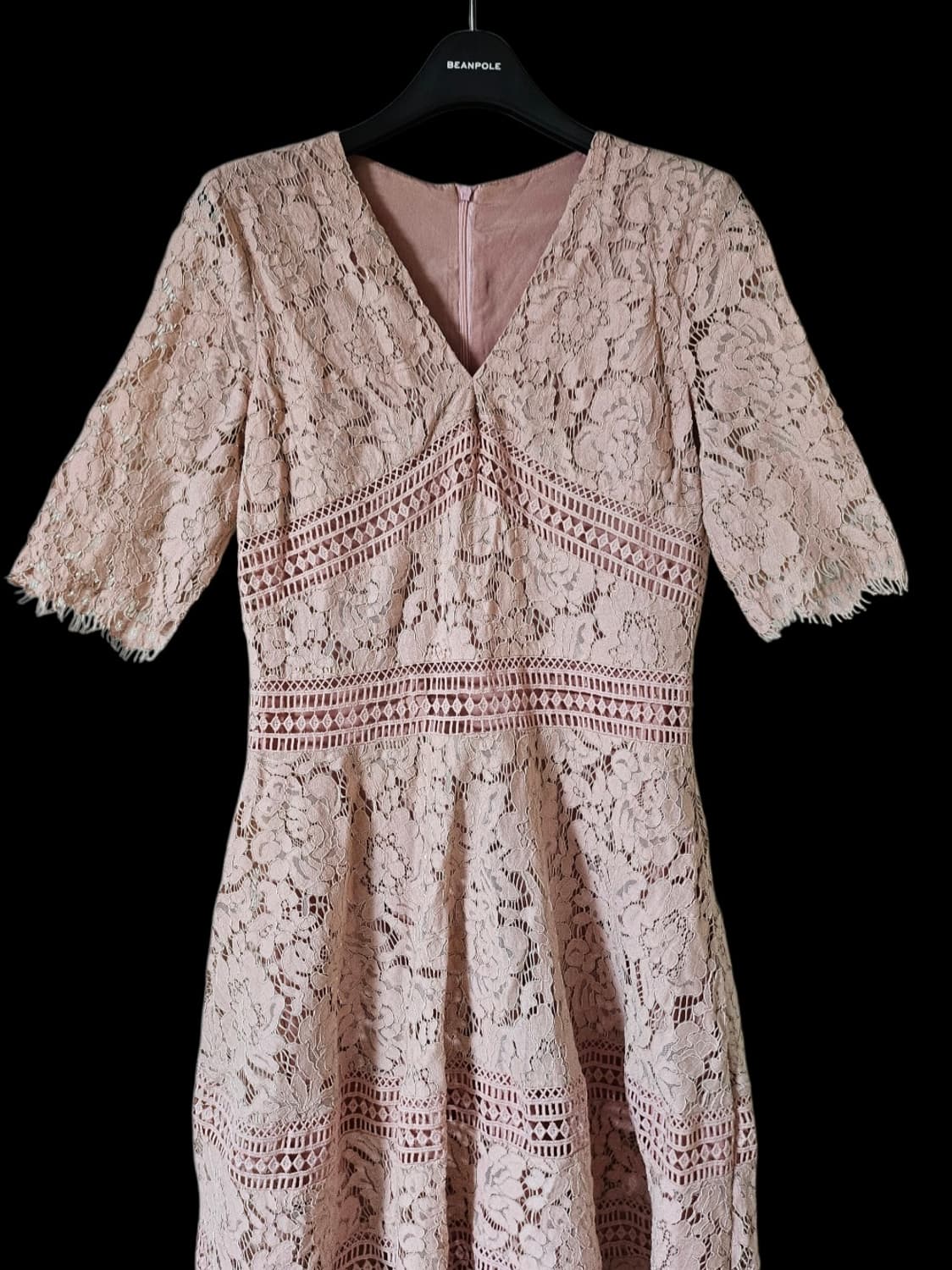 로맨틱 핑크 레이스 자수 브이넥 미디원피스 (반팔) 상품이미지5